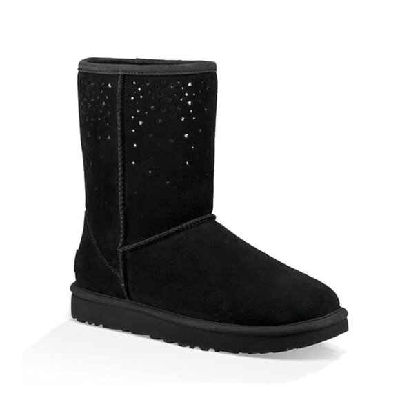 NEW UGG Women Classic Short Stargirl Black Mid Calf Sheepskin Boot - Picture 1 of 7